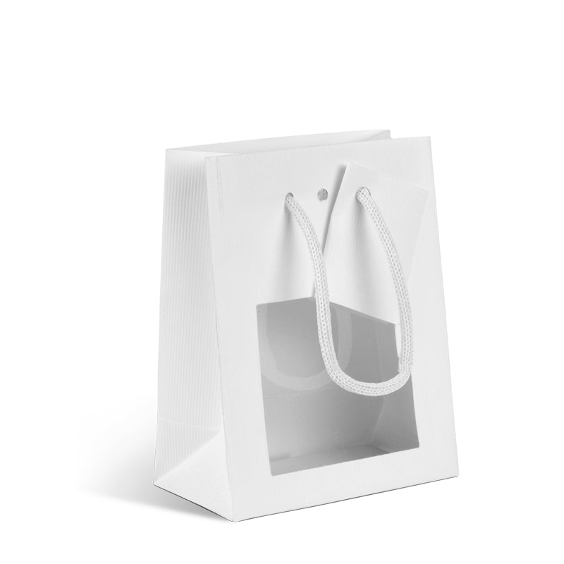 Sac luxe à fenêtre Natural White  | kraft blanc | poignées papier | 11,4+6,4x14,6cm | par 200
