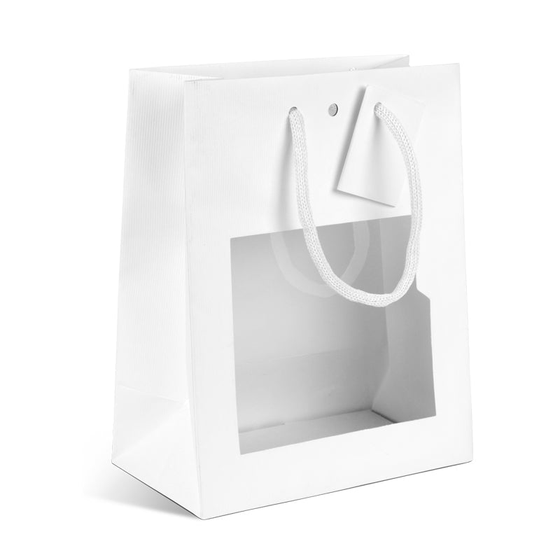 Sac luxe à fenêtre Natural White  | kraft blanc | poignées papier | 18+10x22,7cm | par 200