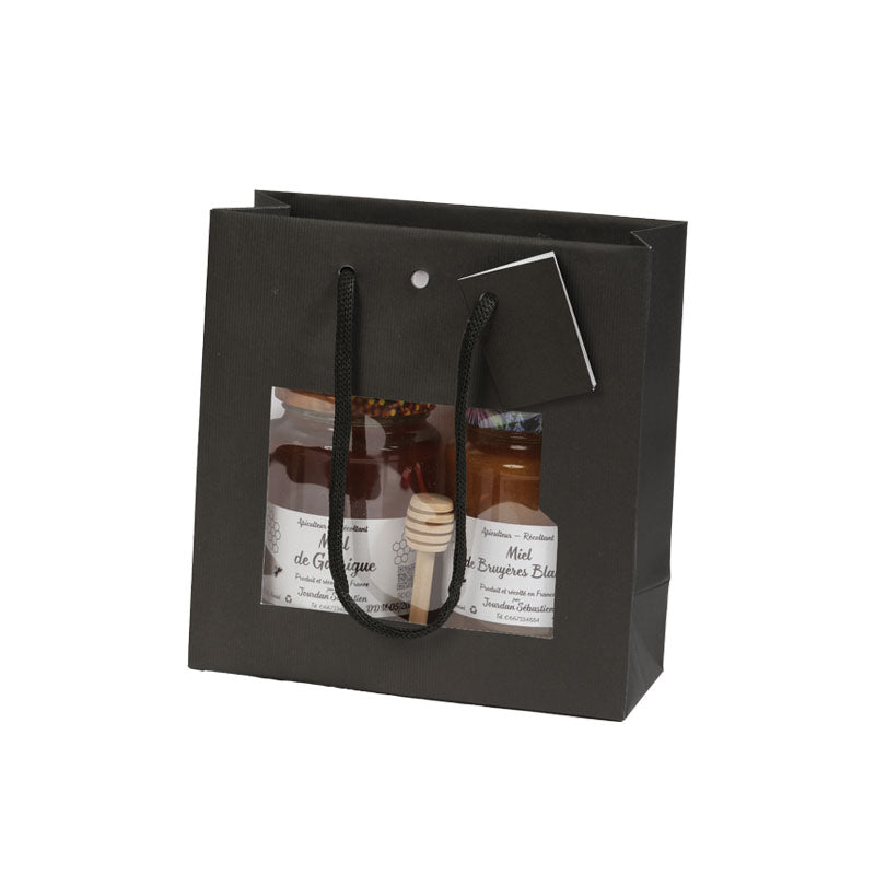 Luxury window bag Natural Black|black kraft|paper handles|18+8x19cm|pack of 200