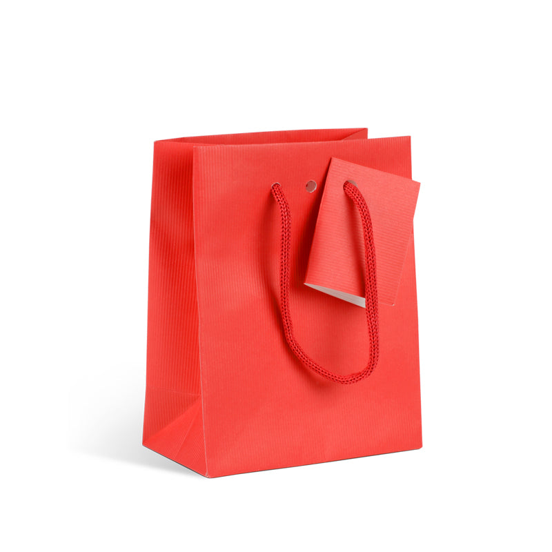 Luxury kraft bag Natural Red handles | paper 11 | ,4+6,4x14,6cm by 200