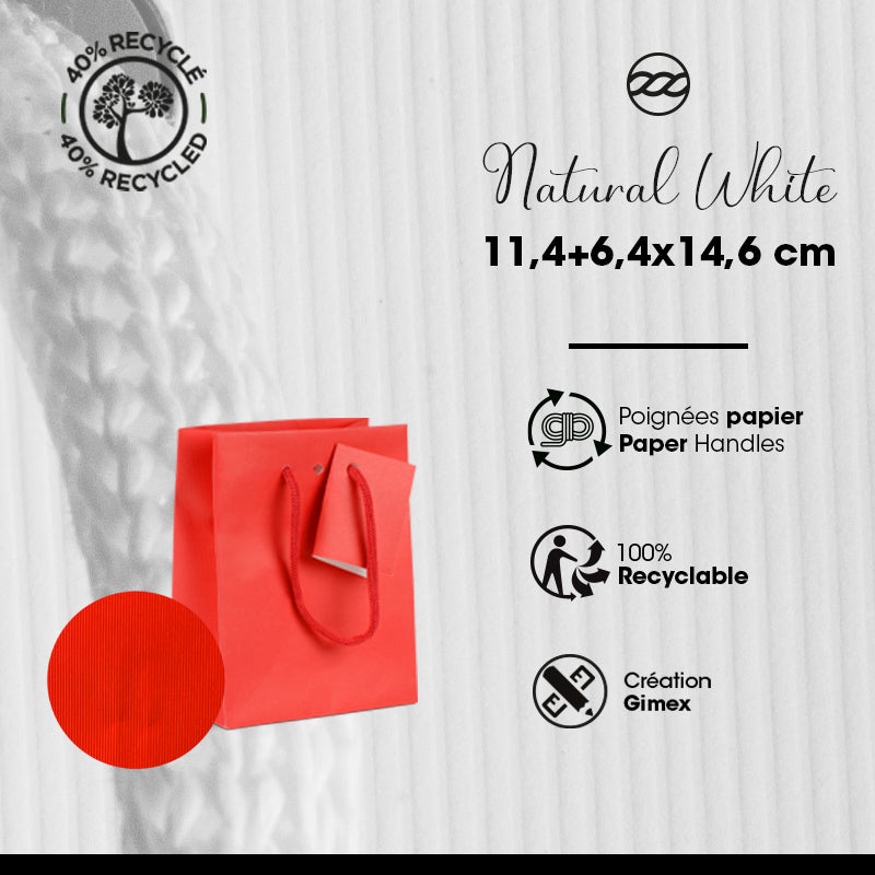 Luxury kraft bag Natural Red handles | paper 11 | ,4+6,4x14,6cm by 200
