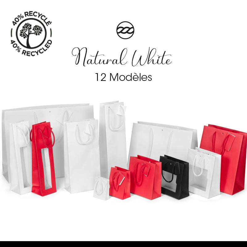 Luxury kraft bag Natural Red handles | paper 11 | ,4+6,4x14,6cm by 200