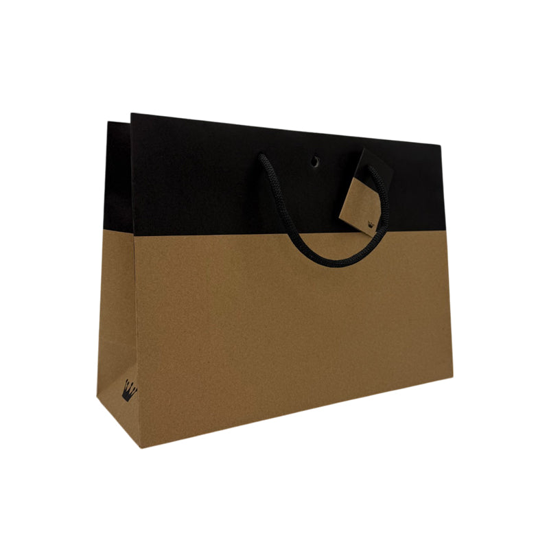 Sac luxe L'Exceptionnel Line  | kraft brun et noir | poignées papier | 33+11,5x24cm | par 100