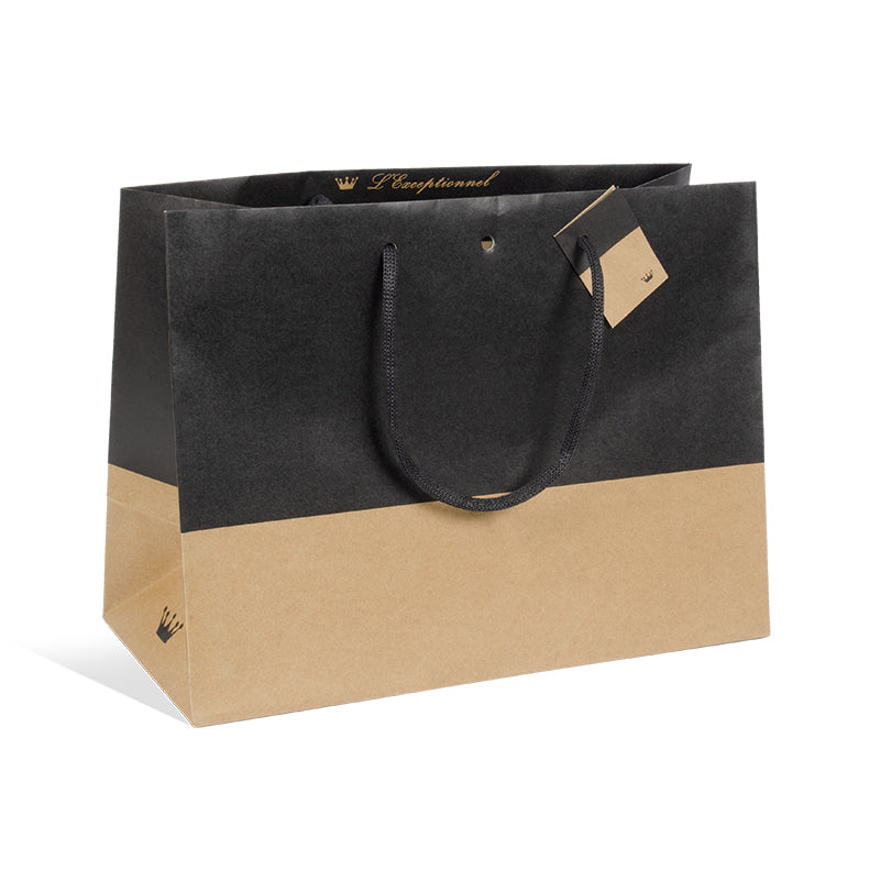 Luxury Line bag | brown and black kraft | paper handles | 39+18x29cm | 60 per bag