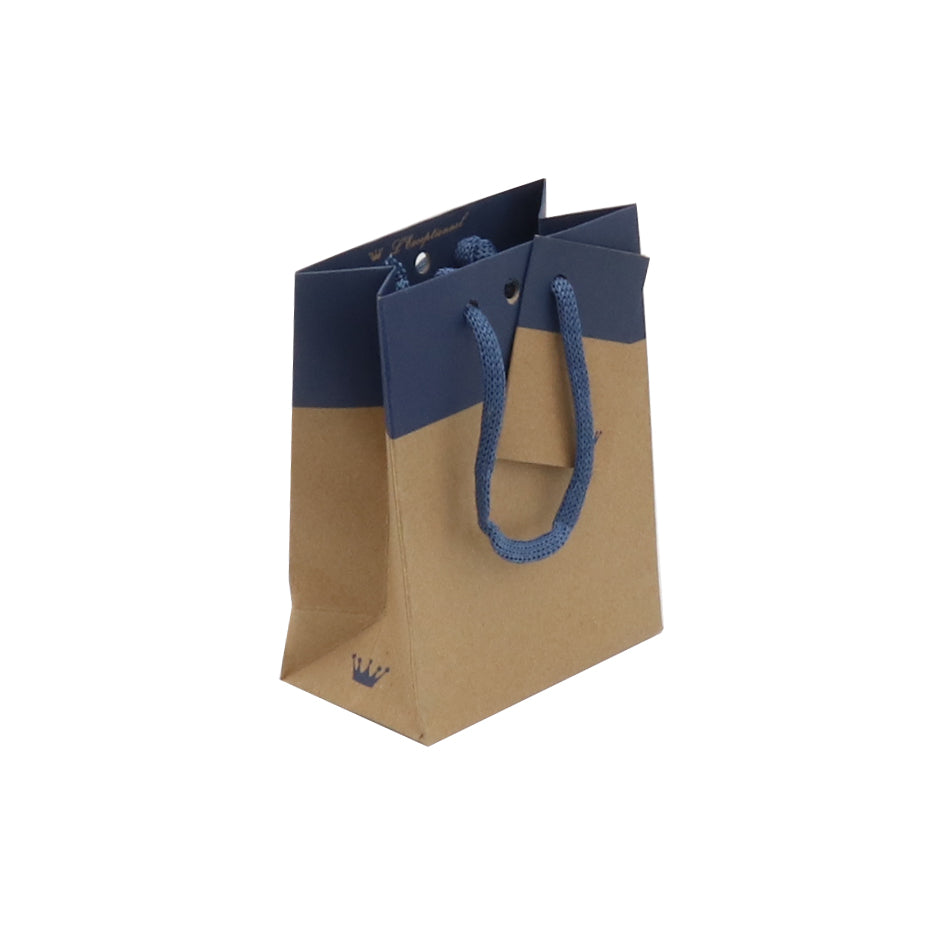Sac luxe L'Exceptionnel Line  | kraft brun et bleu | poignées papier | 11,4+6,4x14,6cm | par 300