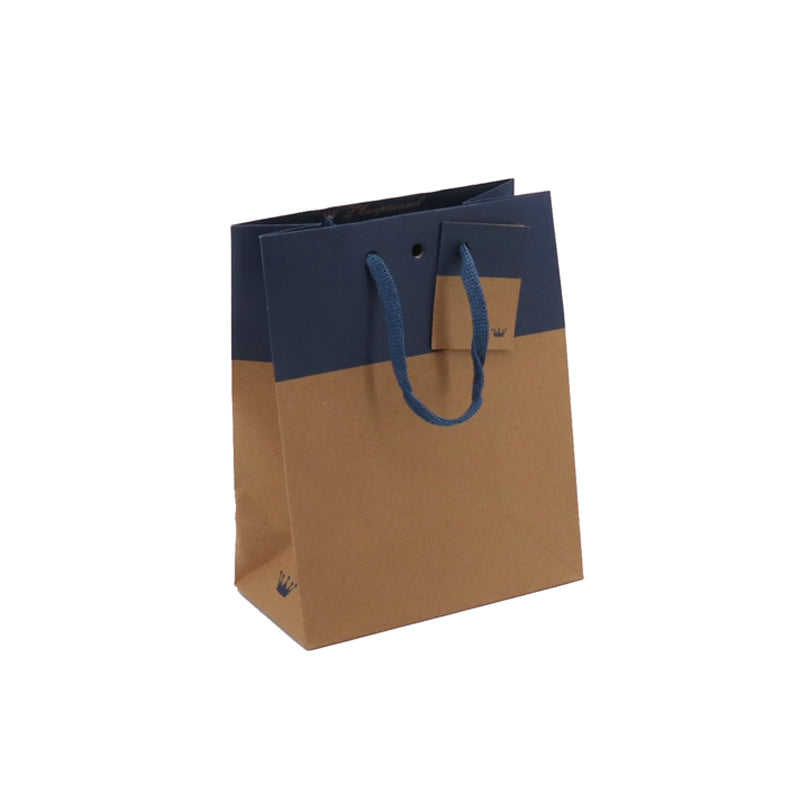 Sac luxe L'Exceptionnel Line  | kraft brun et bleu | poignées papier | 18+10x22,7cm | par 250