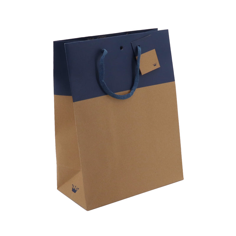 L'Exceptionnel Line luxury bag | brown and navy blue kraft | cord handles | 25+13x33cm by 150