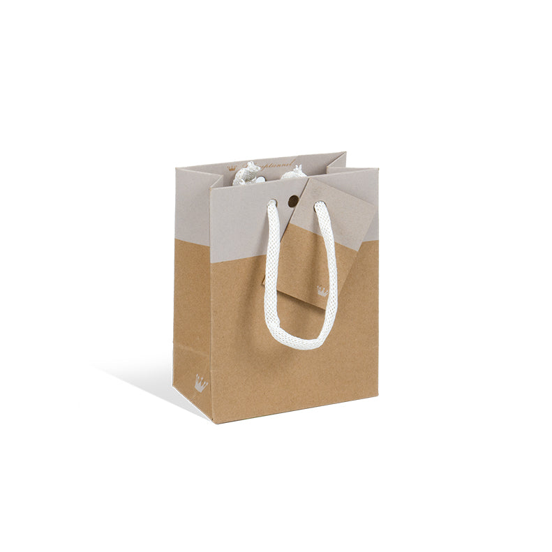 Luxury Line bag | brown and white kraft | paper handles | 11.4+6.4x14.6cm | 300 pieces