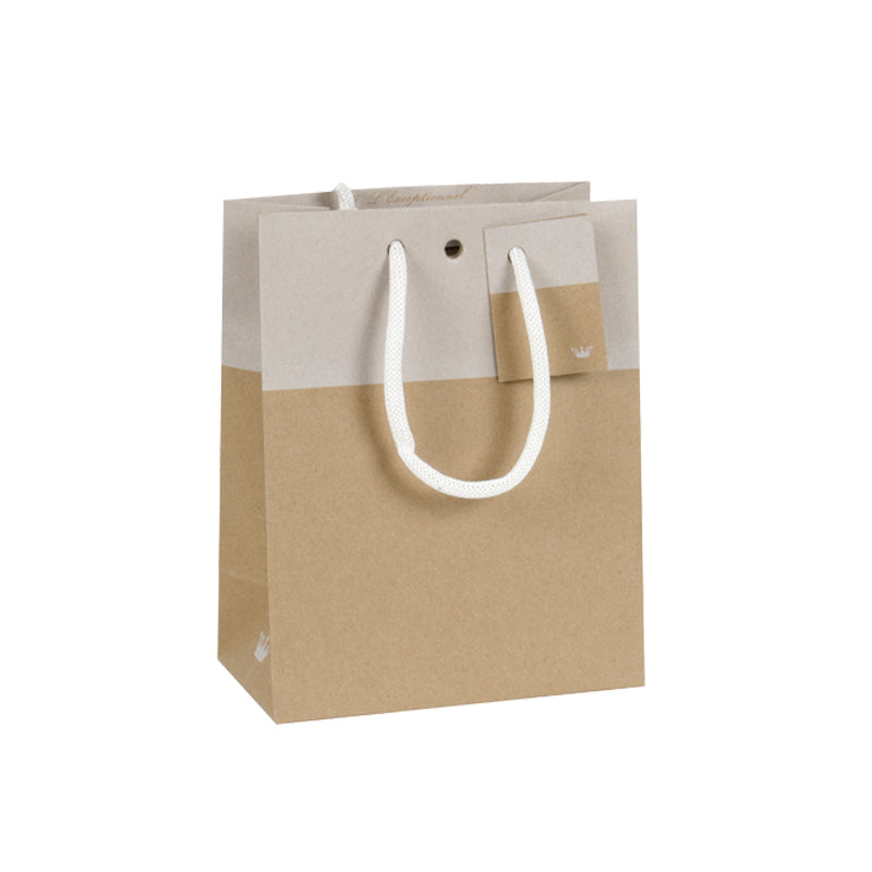 Luxury Line bag | brown and white kraft | drawstring handles | 18+10x22.7cm | 250 pieces