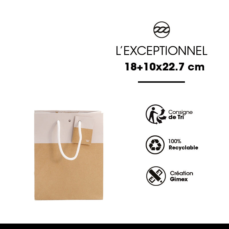 Luxury bag L'Exceptionnel Line | brown and white kraft | cord handles | 18+10x22.7cm x 250