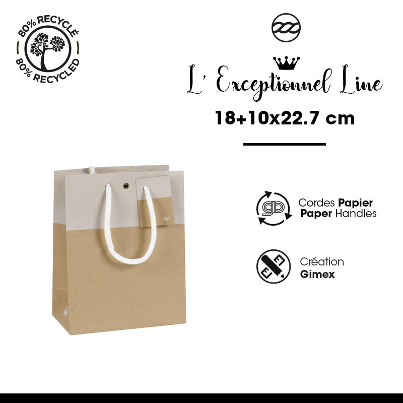 Luxury Line bag | brown and white kraft | drawstring handles | 18+10x22.7cm | 250 pieces