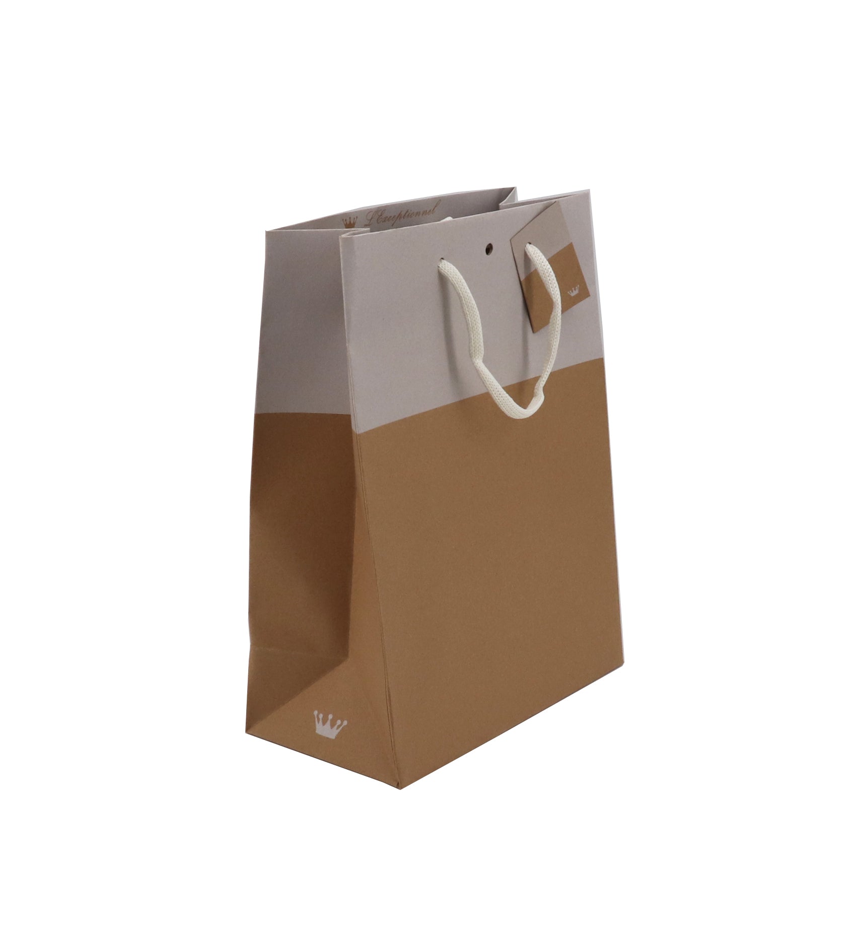 Sac luxe L'Exceptionnel Line  | kraft brun et blanc | poignées papier | 25+13x33cm | par 150