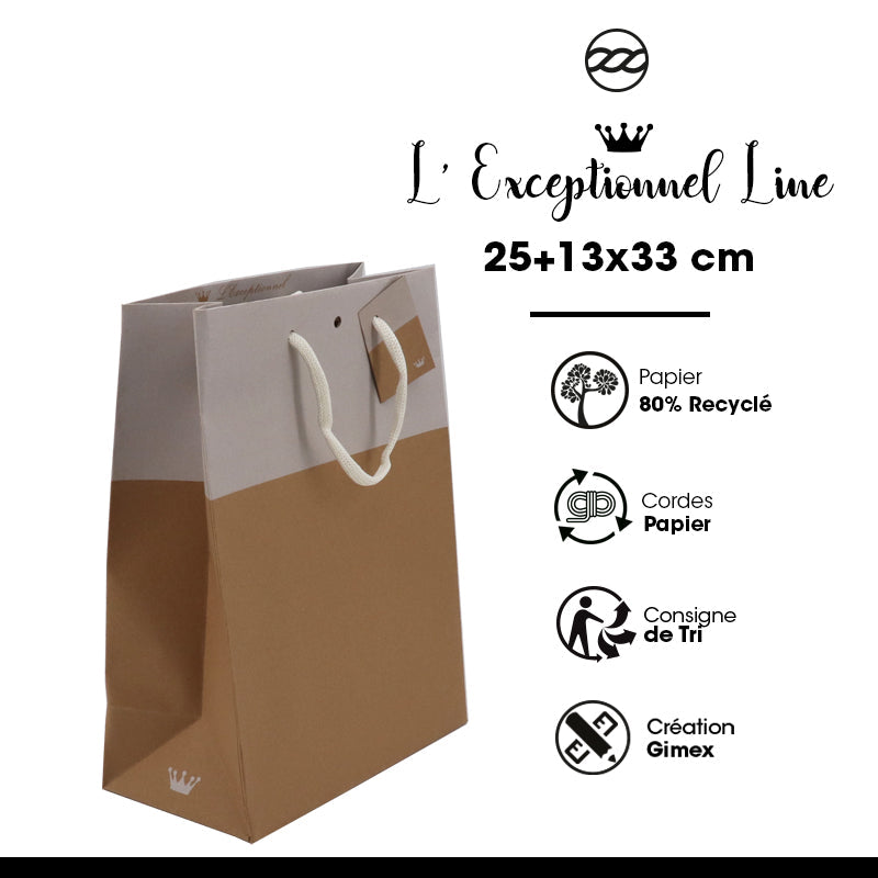 Sac luxe L'Exceptionnel Line  | kraft brun et blanc | poignées papier | 25+13x33cm | par 150