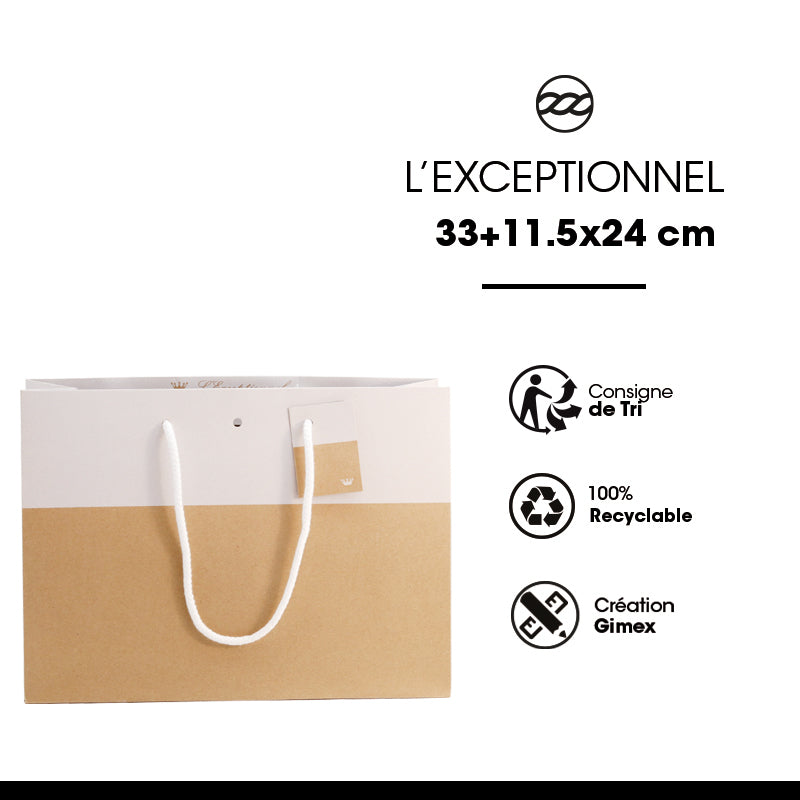 Sac luxe L'Exceptionnel Line  | kraft brun et blanc | poignées papier | 33+11,5x24cm | par 100