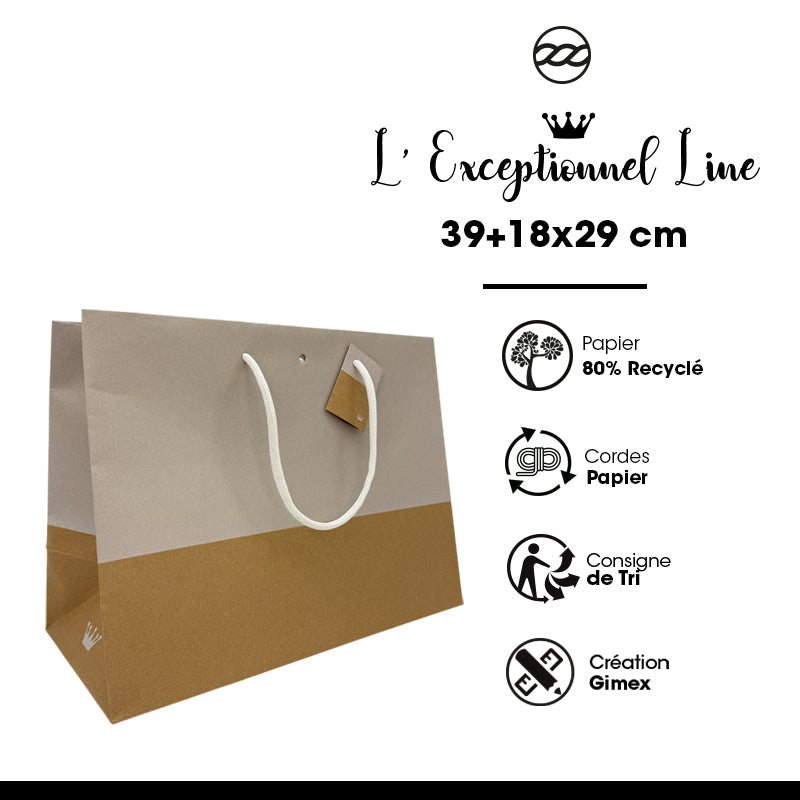Sac luxe L'Exceptionnel Line  | kraft brun et blanc | poignées papier | 39+18x29cm | par 60