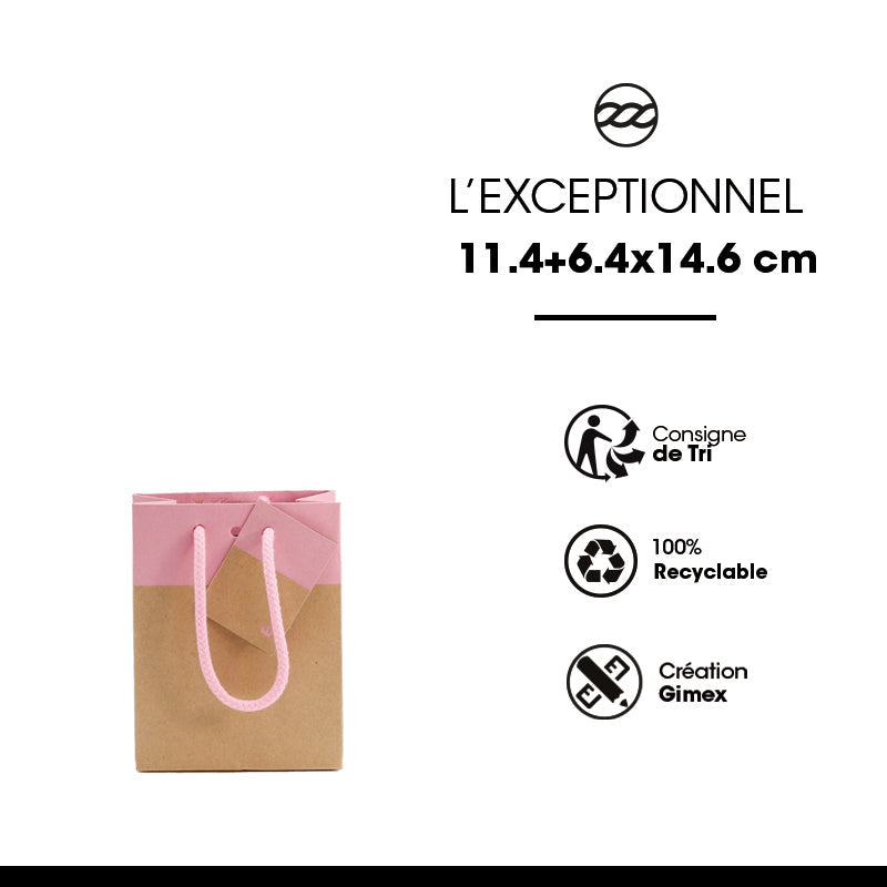 L'Exceptionnel Line luxury bag | brown and pink kraft | cord handles | 11.4+6.4x14.6cm | 300 pieces