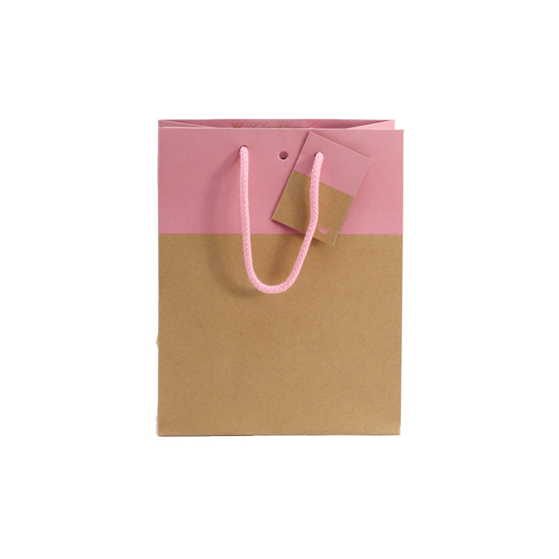 L'Exceptionnel Line luxury bag | brown and pink kraft | cord handles | 18+10x22.7cm x 250