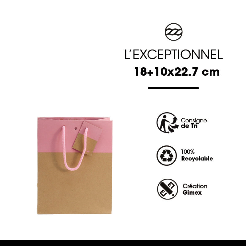 L'Exceptionnel Line luxury bag | brown and pink kraft | cord handles | 18+10x22.7cm x 250