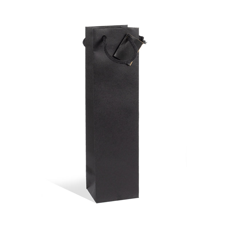 Sac 1 bouteille|kraft noir|poignées papier|10+9x38cm|par 200