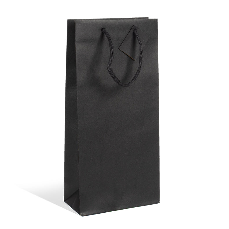 Sac 2 bouteilles|kraft noir|poignées papier|18+9x38cm|par 100