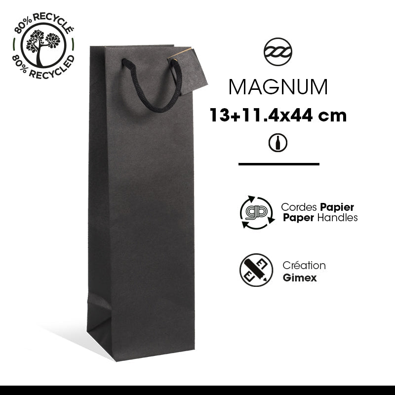 1 magnum bag | black kraft | paper handles | 13+11.4x44cm | per 100