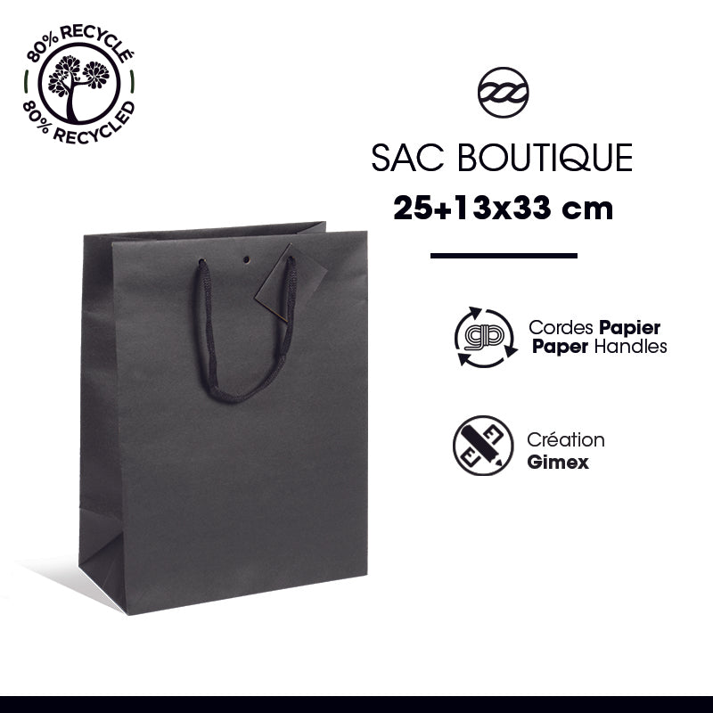 Classic luxury bag|black kraft|paper handles|25+13x33cm|pack of 150