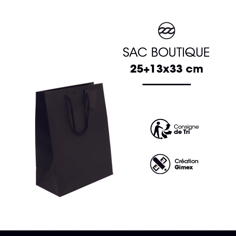 Sac luxe Classic | kraft noir | poignées papier | 25+13x33cm | par 150