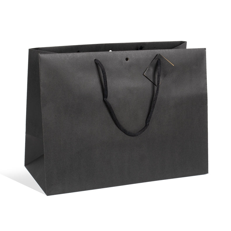 Large Horizontal Luxury Bag | Black Kraft | Paper Handles | 39+18x29cm | Pack of 60