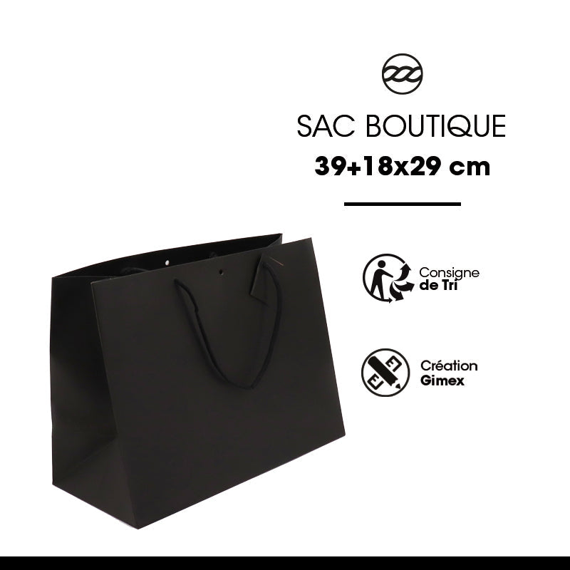 Sac luxe Large Horizontal | kraft noir | poignées papier | 39+18x29cm | par 60
