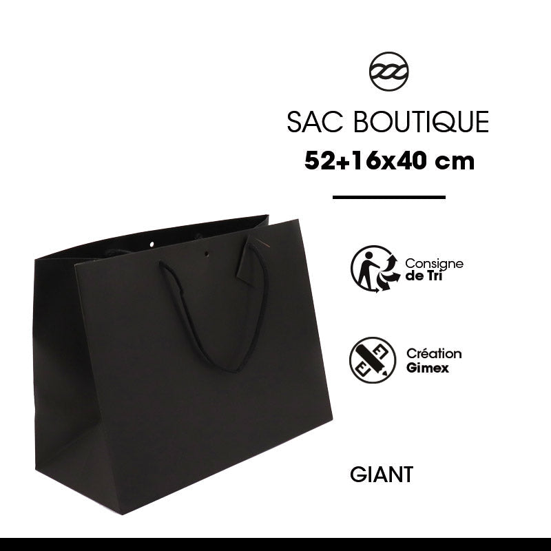 Sac luxe Giant   | kraft noir | poignées papier | 52+16x40cm | par 50