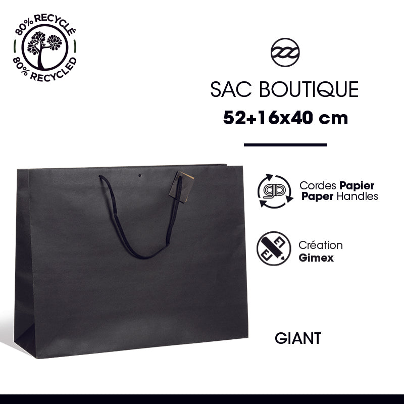 Giant luxury bag | black kraft | paper handles | 52+16x40cm | pack of 50