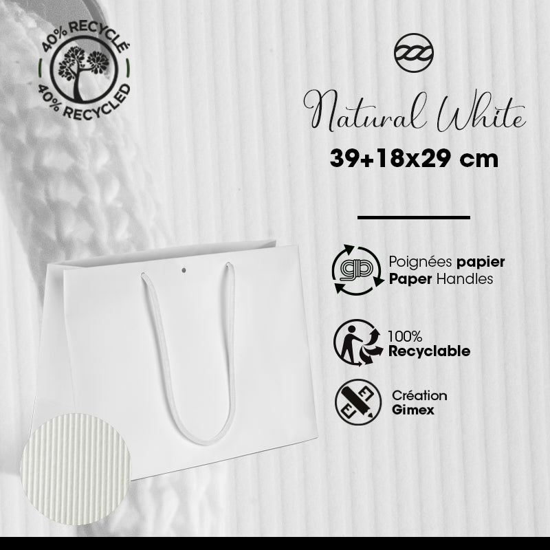 Luxury Natural White bag | white kraft | paper handles | 39+18x29cm per 100