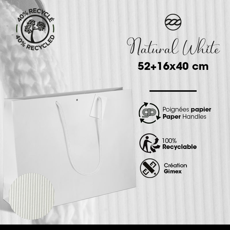 Luxury Natural White bag|white kraft|paper handles|52+16x40cm|pack of 50