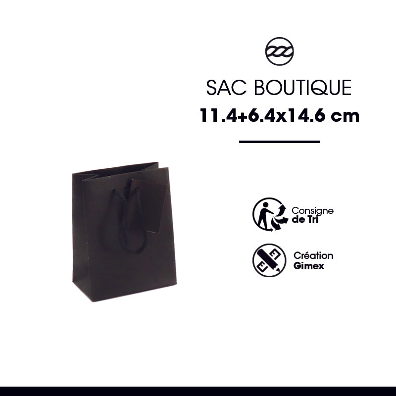 Sac luxe Small | kraft noir | poignées papier | 11,4+6,4x14,6cm | par 400