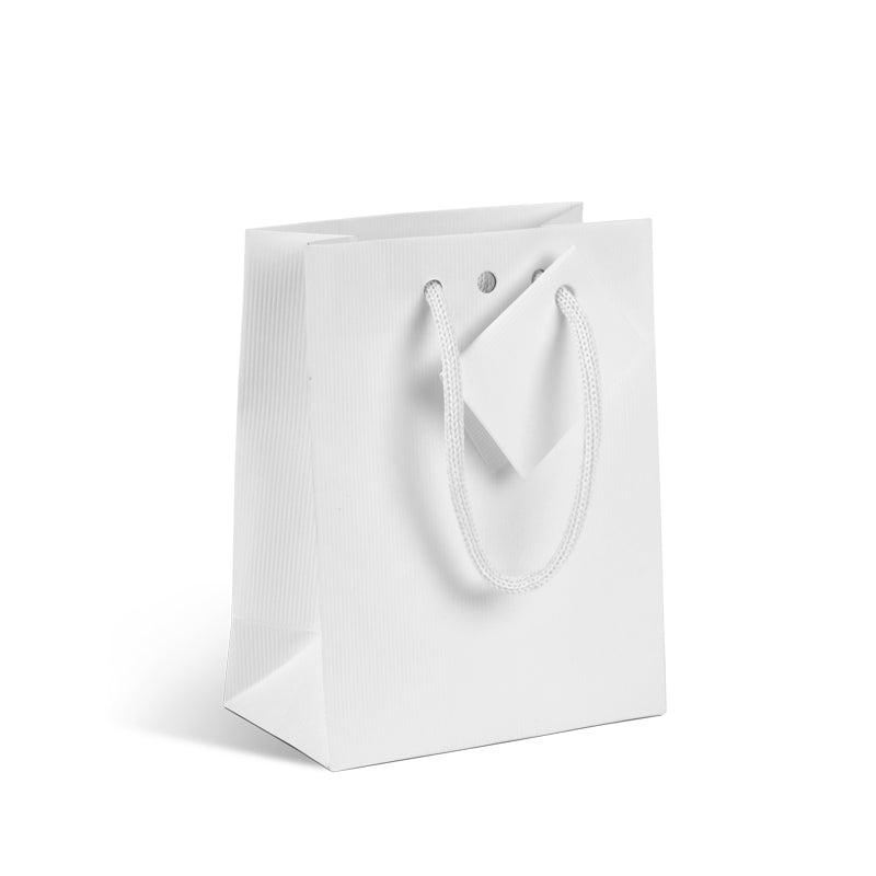Luxury Natural White bag | white kraft | paper handles | 11.4+6.4x14.6cm per 200