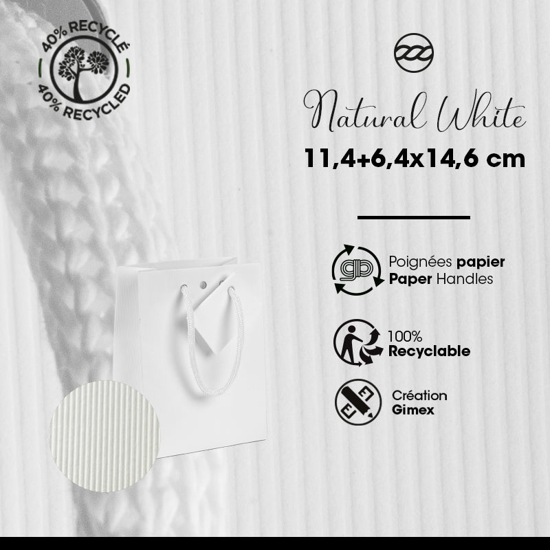 Luxury Natural White Bag | White Kraft | Paper Handles | 11.4+6.4x14.6cm | Pack of 200