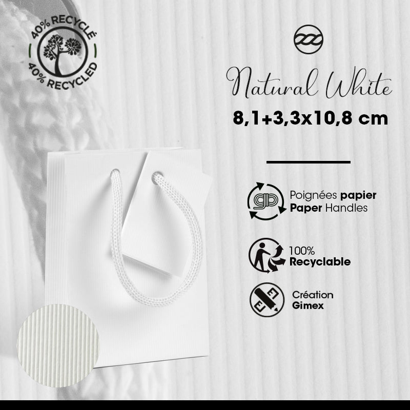Luxury bag Natural White handles | paper 8 | ,1+3,3x10,8cm by 200
