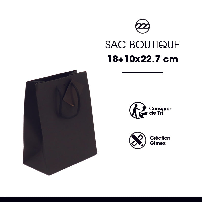 Sac luxe Middle | kraft noir | poignées papier | 18+10x22,7cm | par 240