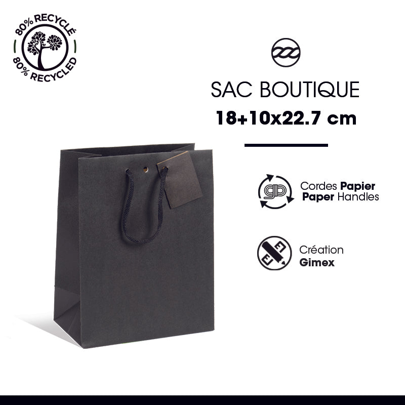 Sac luxe Middle|kraft noir|poignées papier|18+10x22,7cm|par 240