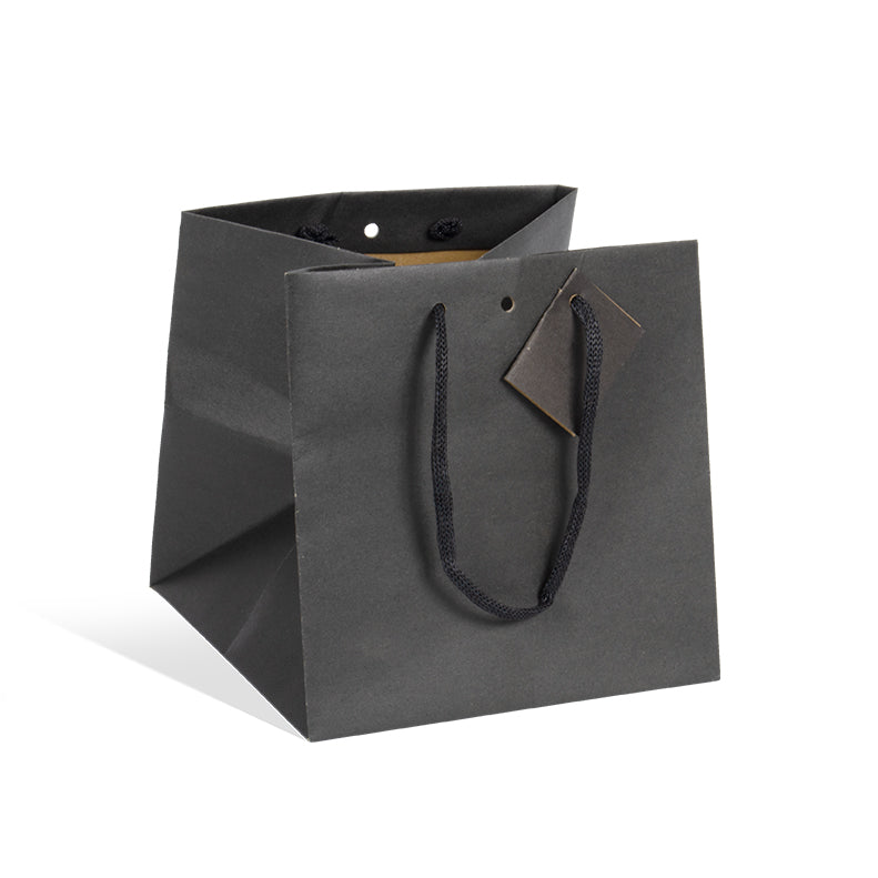 Sac luxe Middle Cube|kraft noir|poignées papier|20+20x20cm|par 200