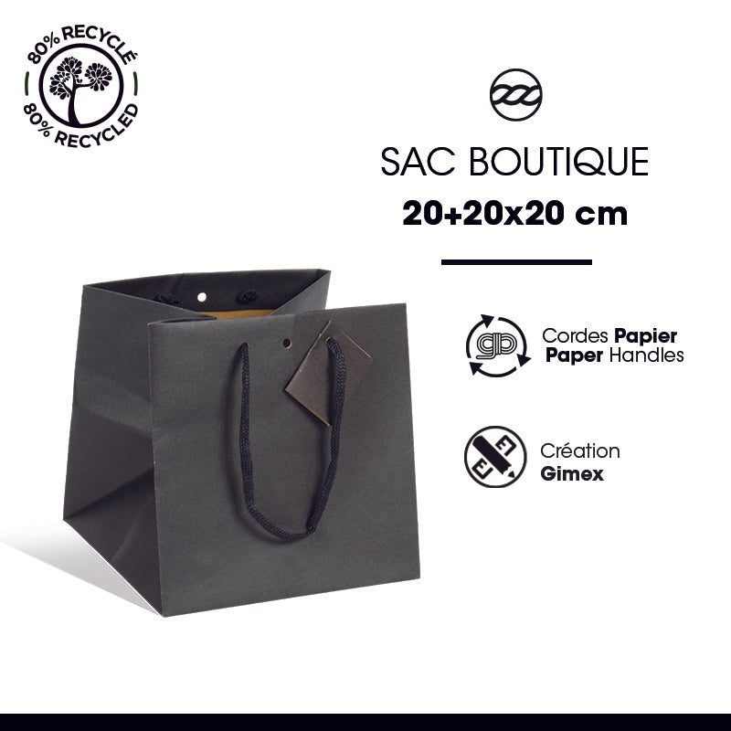 Luxury Middle Cube bag | black kraft | paper handles | 20+20x20cm | 200