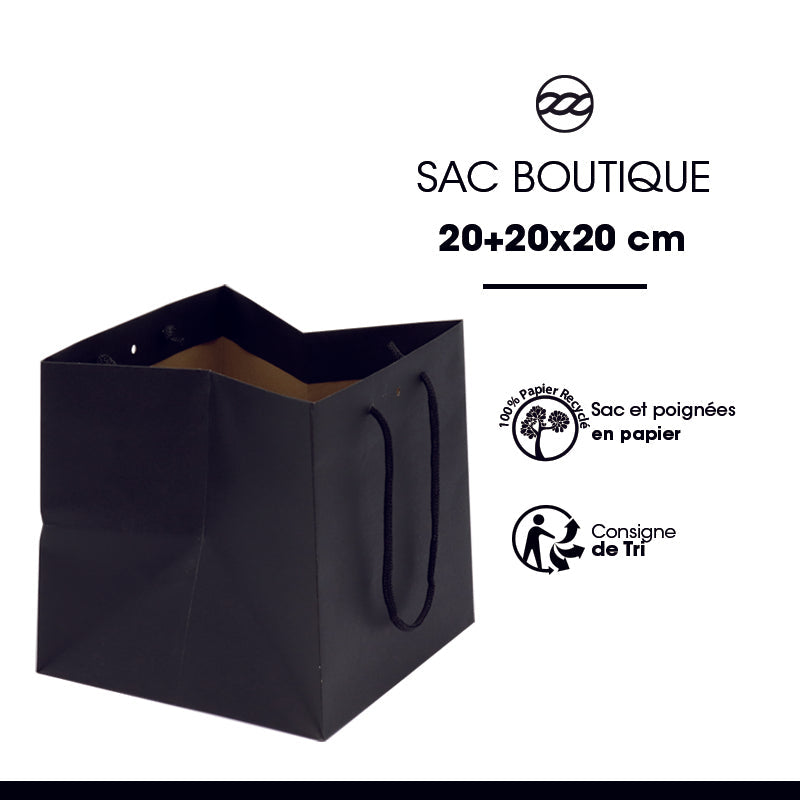 Sac luxe Middle Cube | kraft noir | poignées papier | 20+20x20cm | par 200