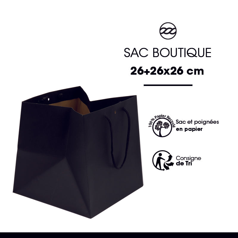 Sac luxe Grand Cube | krfat noir | poignées papier | 26+26x26cm | par 120