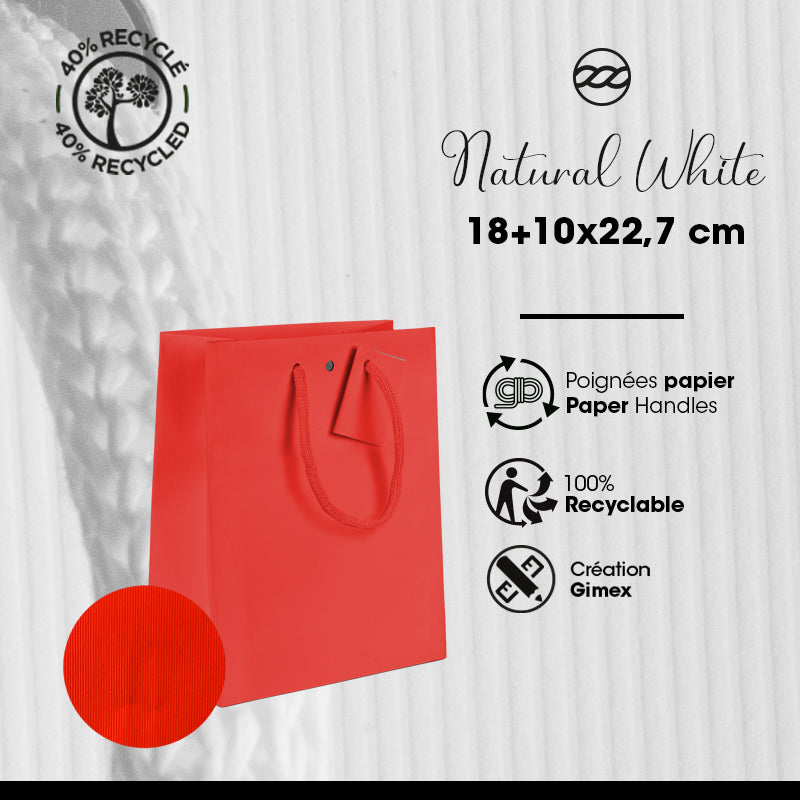 Luxury Natural Red kraft bag with handles | 18 paper | +10x22.7cm per 200