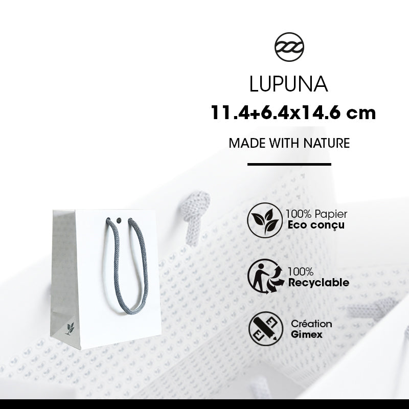 Small Lupuna boutique bag | paper handles | 11.4 + 6.4 x 14.6 cm | 300 pieces