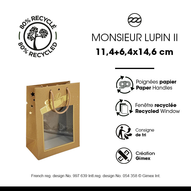Sac Small M.Lupin II | kraft brun | poignées cordelières | 11+4+6,4x14,6cm | par 240