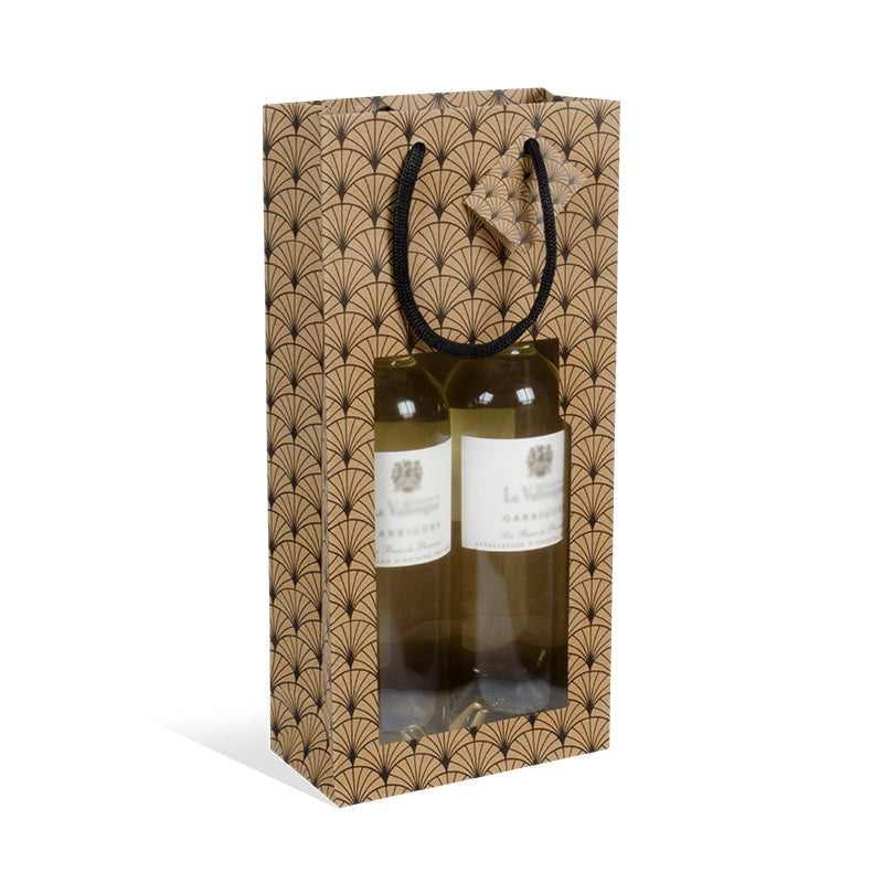 Sac 2 bouteilles Ginko|kraft brun|poignées papier|18+9x38cm|par 100