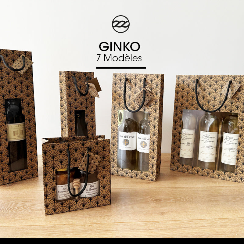 Ginko 2-bottle bag | brown kraft | paper handles | 18+9x38cm | 100 per bag
