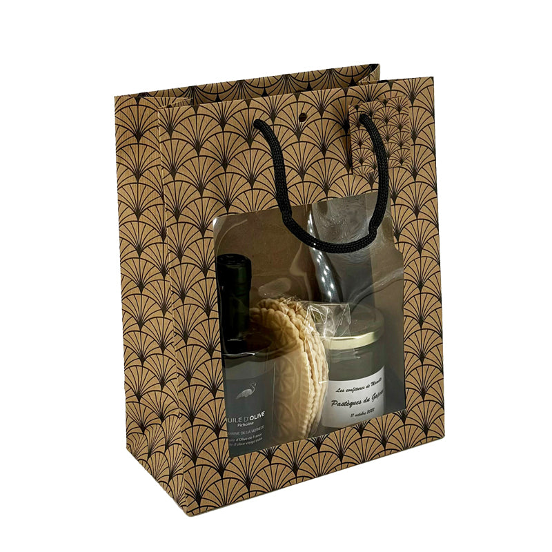 Sac luxe Ginko|kraft brun|poignées papier|22+11x28cm|par 168