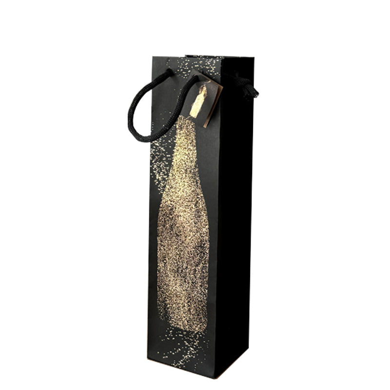 Sac 1 bouteille Black Pearl|kraft brun|poignées papier|10+9x38cm|par 100